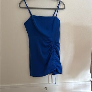 Superdown Blue Ruched Asymmetrical Mini Dress